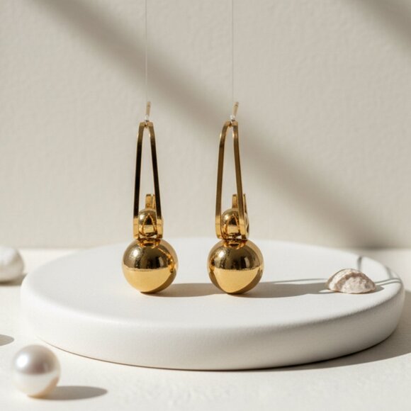 πChic Shine 18K Gold Plated Bead Drop Earrings - Perfect for Every Occasion π - Picture 11 of 15